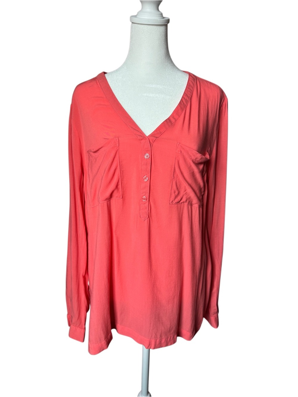 Old Navy Coral Henley Tunic Blouse Long Sleeve L